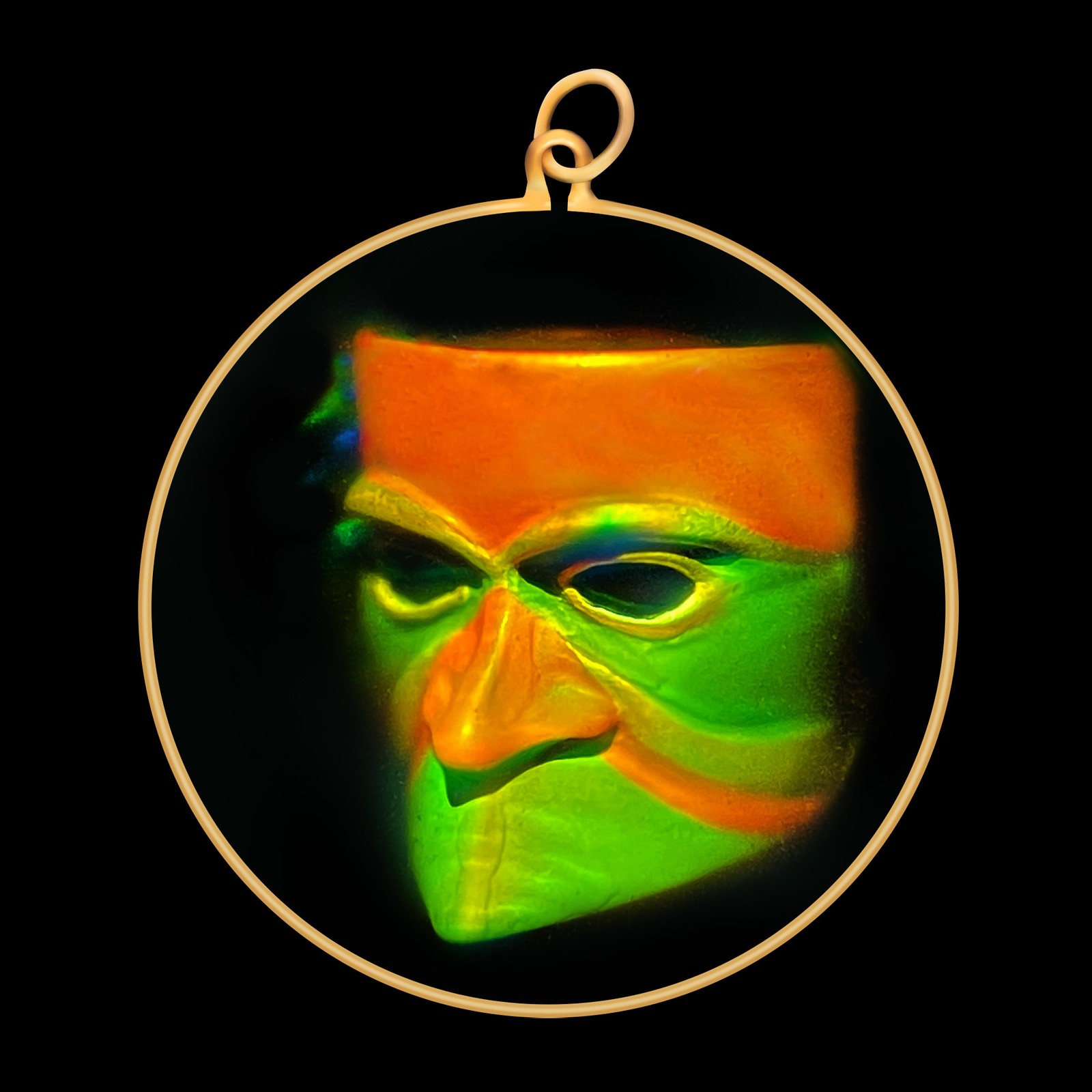 9ct Gold Hologram Pendant - Mask (Large) - No Chain