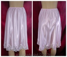 GLOSSY Vintage SHINY Liquid SATIN Half SLIP Skirt SLIPPERY Pink Lace L/XL