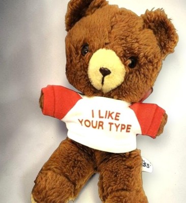 Russ Berrie Vintage 60s Teddy Bear Plush I Like Your Type Tee 10''