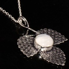 Leaf Rainbow Moonstone 925 Silver Plated Necklace 17" Premium Design JW