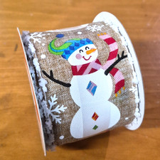 Celebrate It Wired Ribbon Snow Man Snowflakes Holiday Christmas 2.5 in x 20 ft