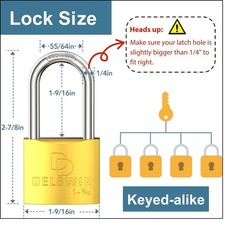 DELSWIN Weatherproof Padlock with Key Keyed Alike - Heavy 2Pcs Keyed Alike