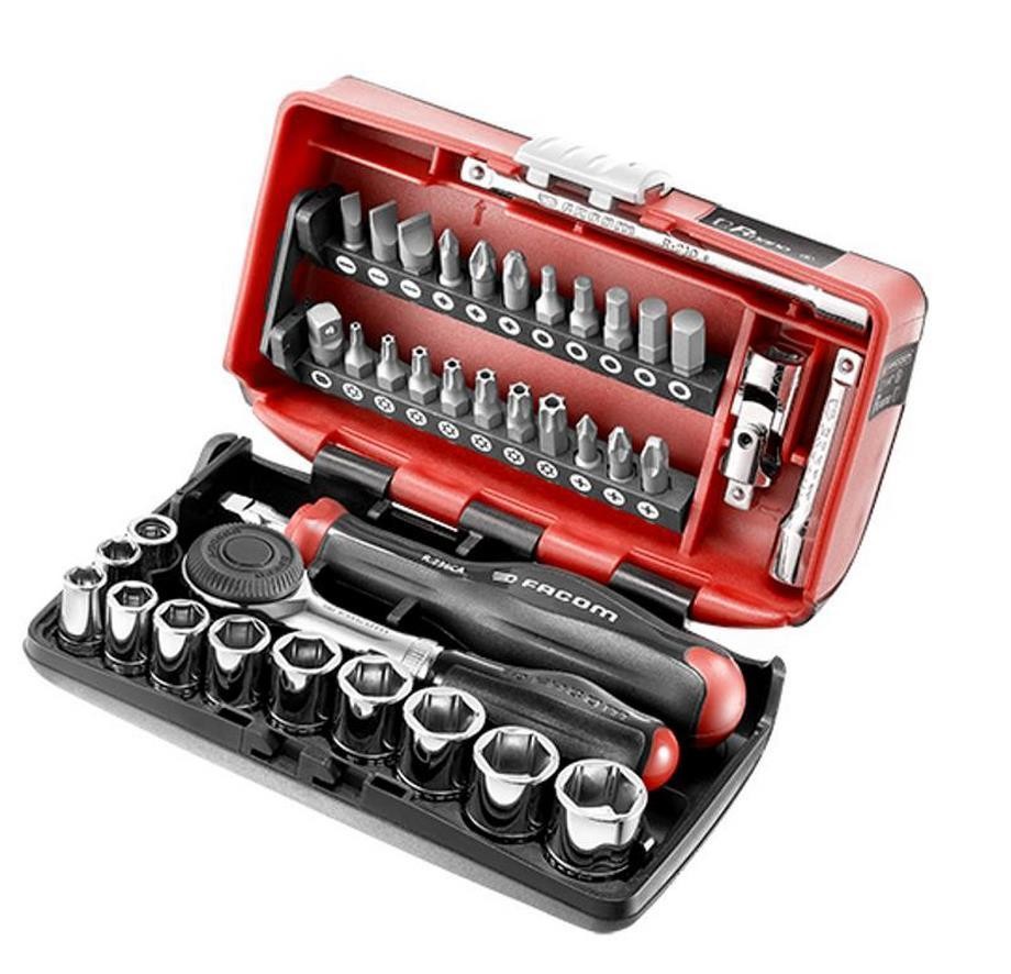 Coffret cliquet 1/4 Facom avec manche rotatif et douilles en acier chrome