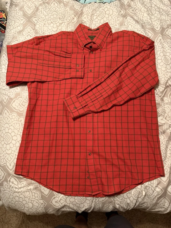 Camisa Orvis Hombre XL Naranja Cuadros Colección Signature Mezcla Algodón Lana Foto 2 de 4
