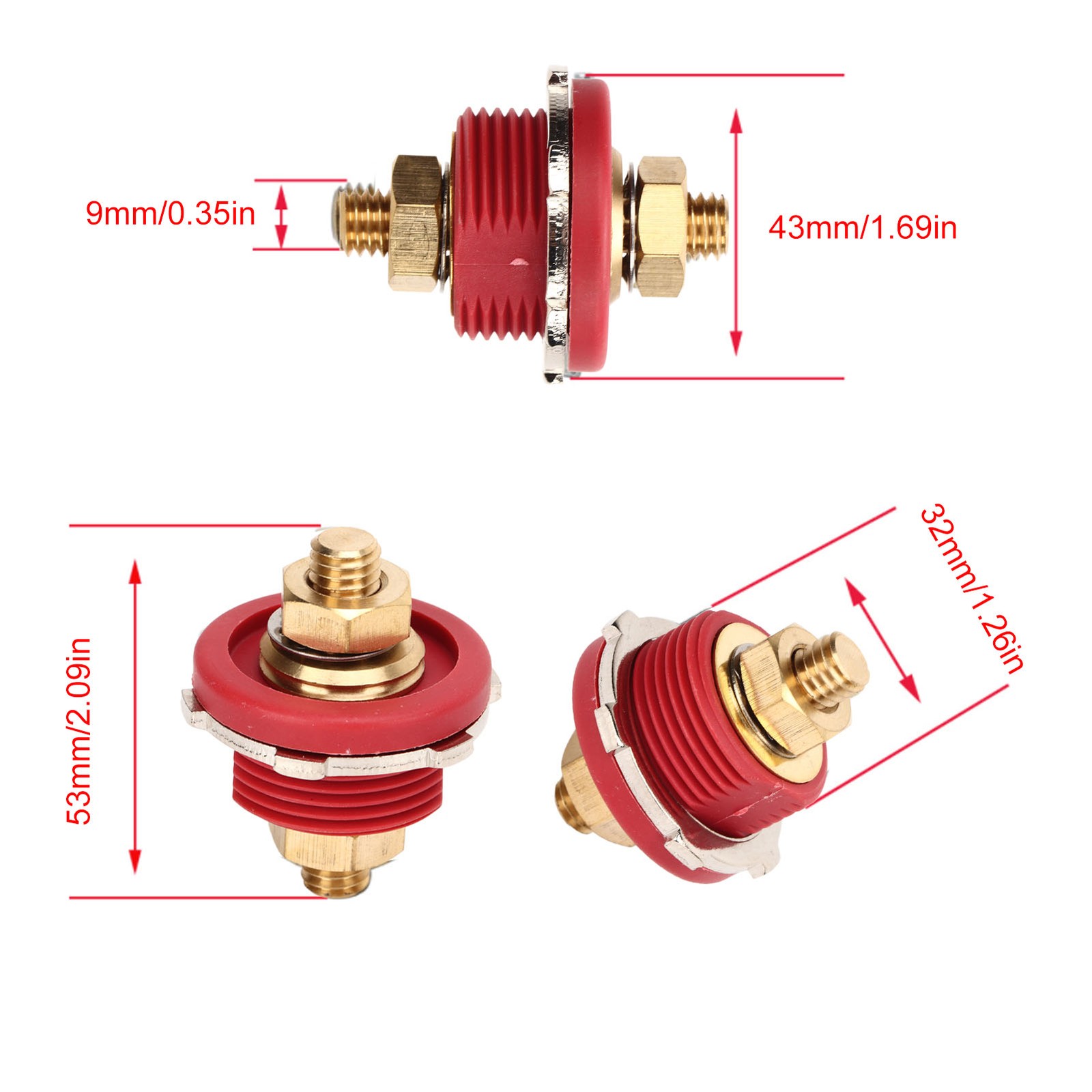 Thru Panel Terminal Battery Connector 3/8in High Strength Zinc Alloy Brass For