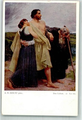 39806163 - signed Goltz The Life Young Couple In Love Next To An Old One