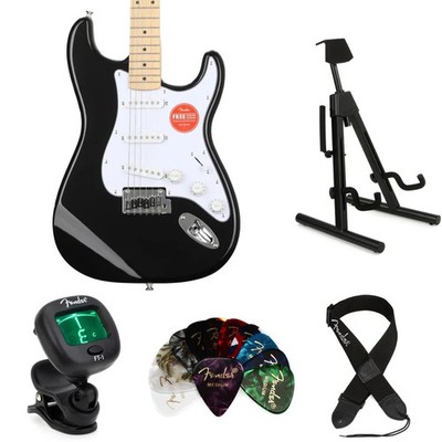 Squier Affinity Stratocaster Essentials Bundle - Black with Indian Laurel