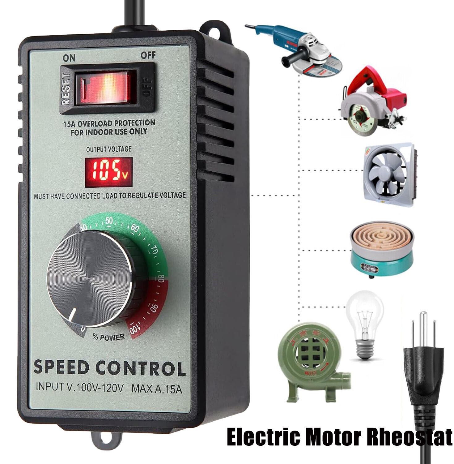 Variable Speed Controller for Router Fan Electric Motor Rheostat 120V Adjuster