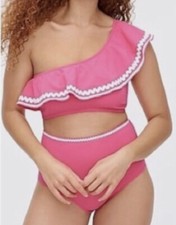 J Crew One Shoulder High Waisted Two Piece Swimsuit With Ric Rac Size S NWOT