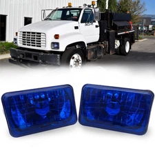 Pair 7x6" Inch LED Blue Lens Headlights For GMC Safari C6500 C7500 Topkick