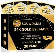 Under Eye Patches For Puffy Eyes 30Pairs, 24K Gold Eye Mask For Dark Circles and