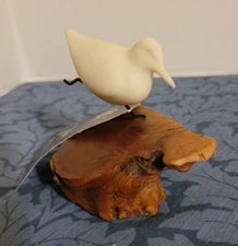 Vtg John Perry Sea Bird Running on Burl Wood Base Sculpture 3x3"