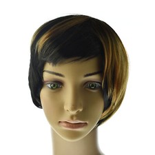 Remy Pixie Hair Full Wig Short Cut Wavy Ombre Black Modern Style