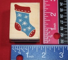 RUBBER STAMPEDE SNOWFLAKE STOCKING WOOD MOUNTED STAMP CHRISTMAS HOLIDAY CRAFTING