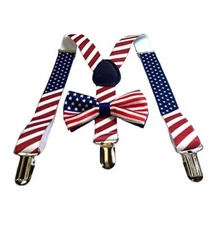 Fourth of July Kids USA Flag Suspender Bowtie- Children Toddler Baby Formal Wear