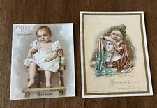 Large, vintage trade cards for Mellin's Food and McLaughlins Coffee