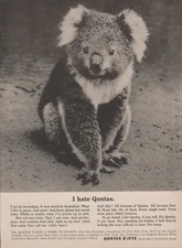 1961 Qantas Airlines - V Jets - Koala Bear - "I Hate Qantas" - Print Ad Photo