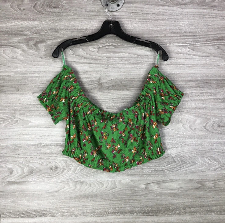 NWT TOPSHOP Green Floral Cropped Off The Shoulder Top US 12 UK 16