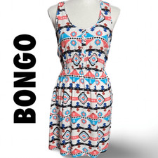 BONGO Aztec Print Dress, Button Accents, Elastic Waist, Cute Open Back Design