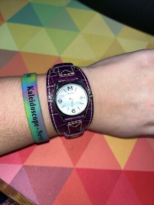 MICHAEL KORS Purple CROCODILE EMBOSSED LEATHER & Steel Logo WATCH RARE D14