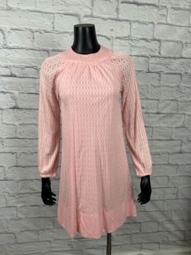 Vintage 60's Pleated Lace Crew Neck Trapeze Rose … - image 1