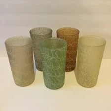 Vintage Spaghetti String Tumblers Glasses Muted Colors 5 1/2" MCM Set of 5