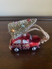 christmas ornaments vintage Red Car With Criarlas Tree On top