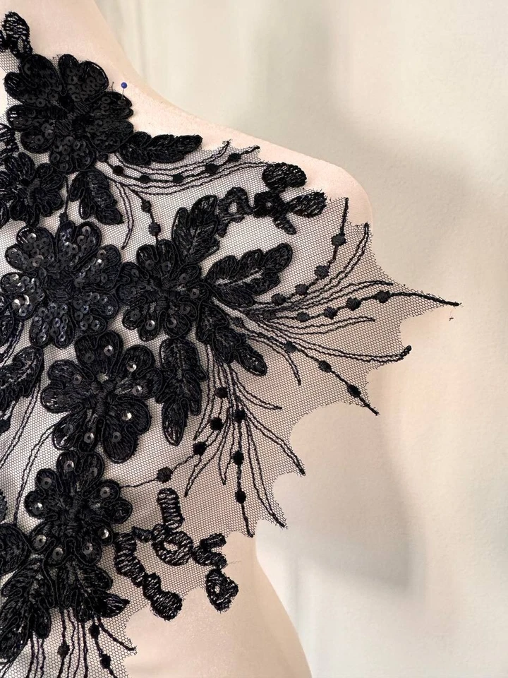 Aplique Negro (17” x 9”) 2 Piezas Parche Lentejuelas con Dos Piezas Espejadas Foto 4 de 4