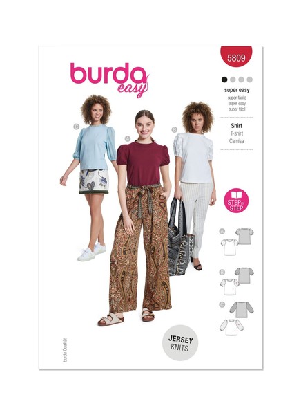 Burda 5809 T-Shirt Tops Damen NäHmuster GrößEn 8 - 22 Fertigkeit: Super Einfach-image