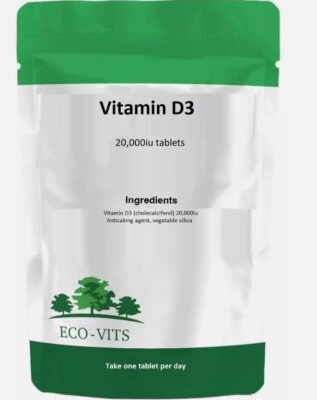 Vitamin D3 20.000 IE Tabletten   hochfeste Knochen-, Muskel- & Immununterstützung