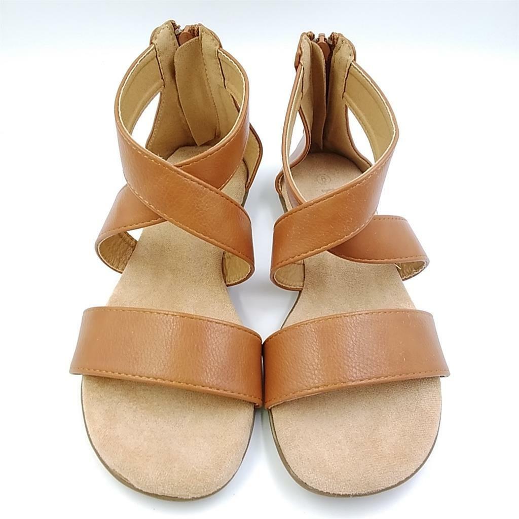 Floopi Womens Brown Criss Cross Gladiator Ankle Strap Summer