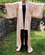 Vintage Japanese Kimono Lined Robe, Authentic, Purchased In 1987, Peach Floral