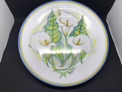 Schöner Keramik Teller verziert Blumen signiert ''Teresa C'' 35 cm (Or341)