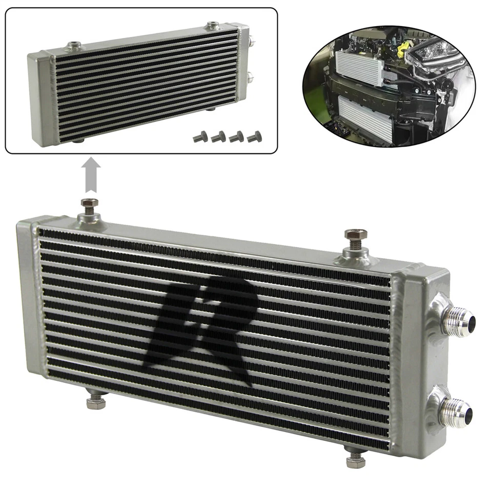 Núcleo de enfriador de aceite universal de doble paso con barra media y placa: 14 x 5,5 x 1,58" plateado Foto 2 de 4