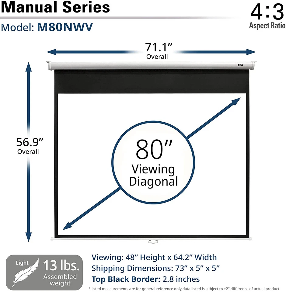 Projection Screen (48 x 64") Elite Screens Manual, 80-INCH, 4:3 Pull Down - Image 3 of 4