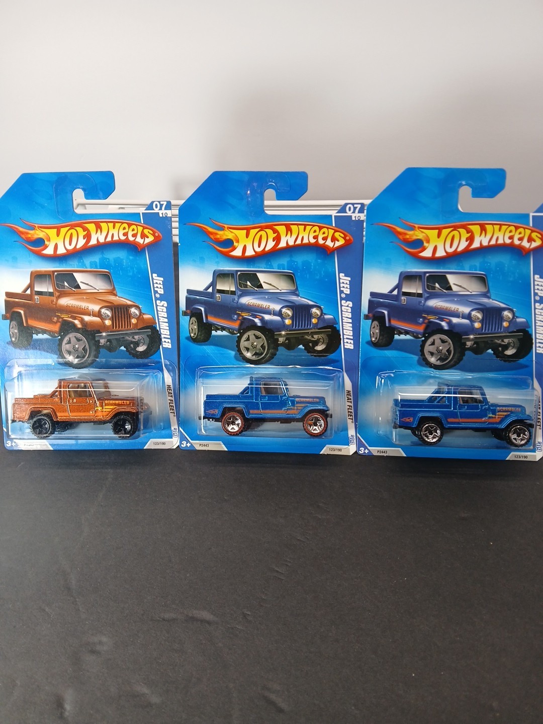 Lot Of 3 Hot Wheels Jeep Scrambler Heat Fleet Copper Brwn Blue Jeep Variations 