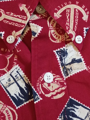 VTG Roundtree & York Shirt Mens M Red Anchors Geometric Button Down Short Sleeve - Picture 7 of 18