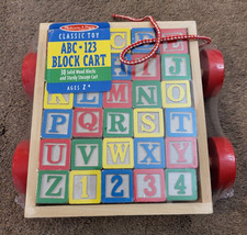 Melissa  Doug Classic ABC 123 Alphabet Wooden Block Cart 30 Wood Blocks NEW