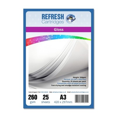 Refresh Patronen Glossy Coated A3 Professional Inkjet Fotopapier 260 g/m² - 25