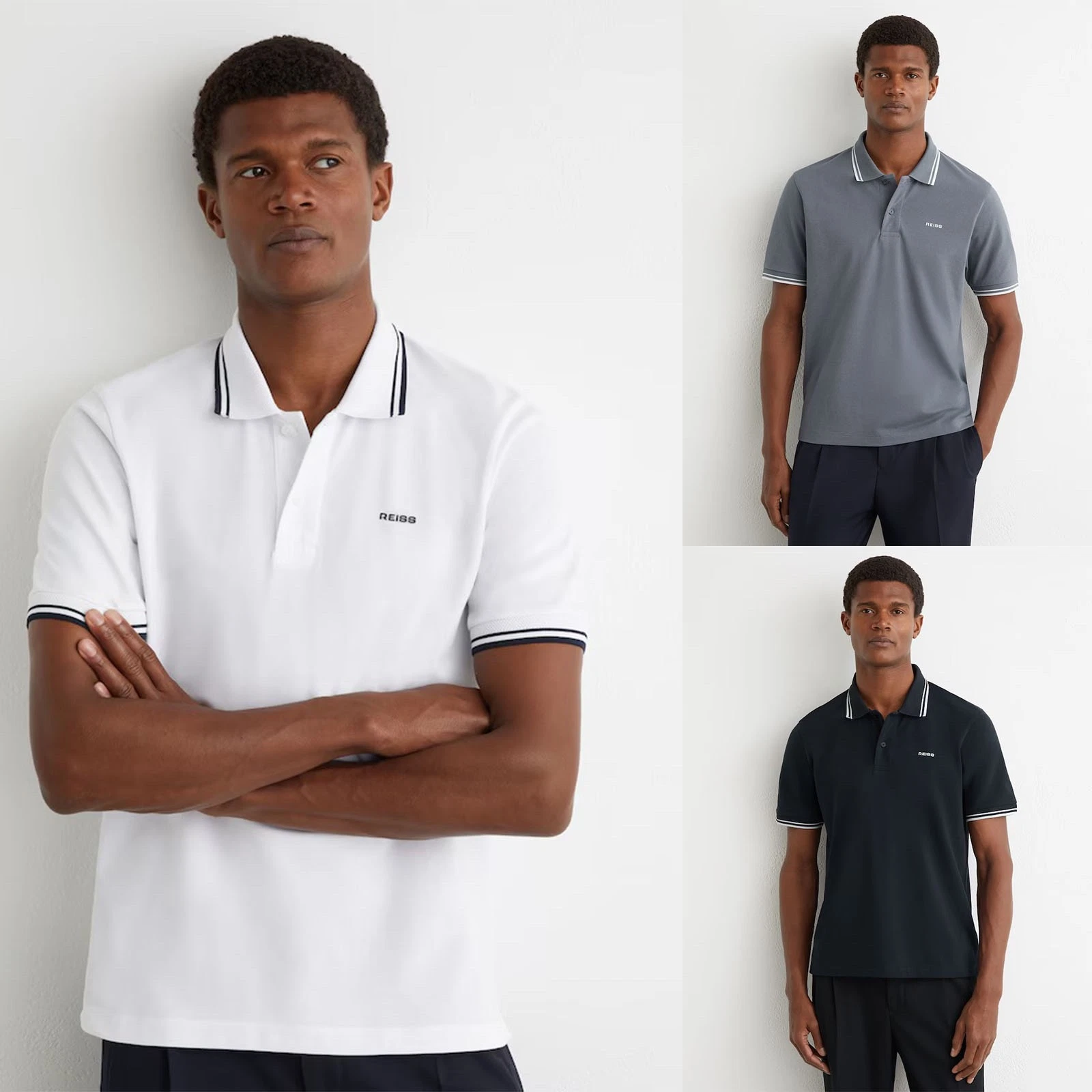REISS Mens Polo Shirt Orson Cotton Pique Logo Short Sleeve Polo Shirt T-Shirt