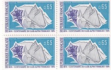 🦬Timbre France N°1788 en Bloc de 4- Luxe ** - Centenaire du Club Alpin - 1974🦬