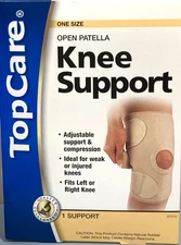 TopCare Knee Support Open Patella One Size Adjustable NEW NOS