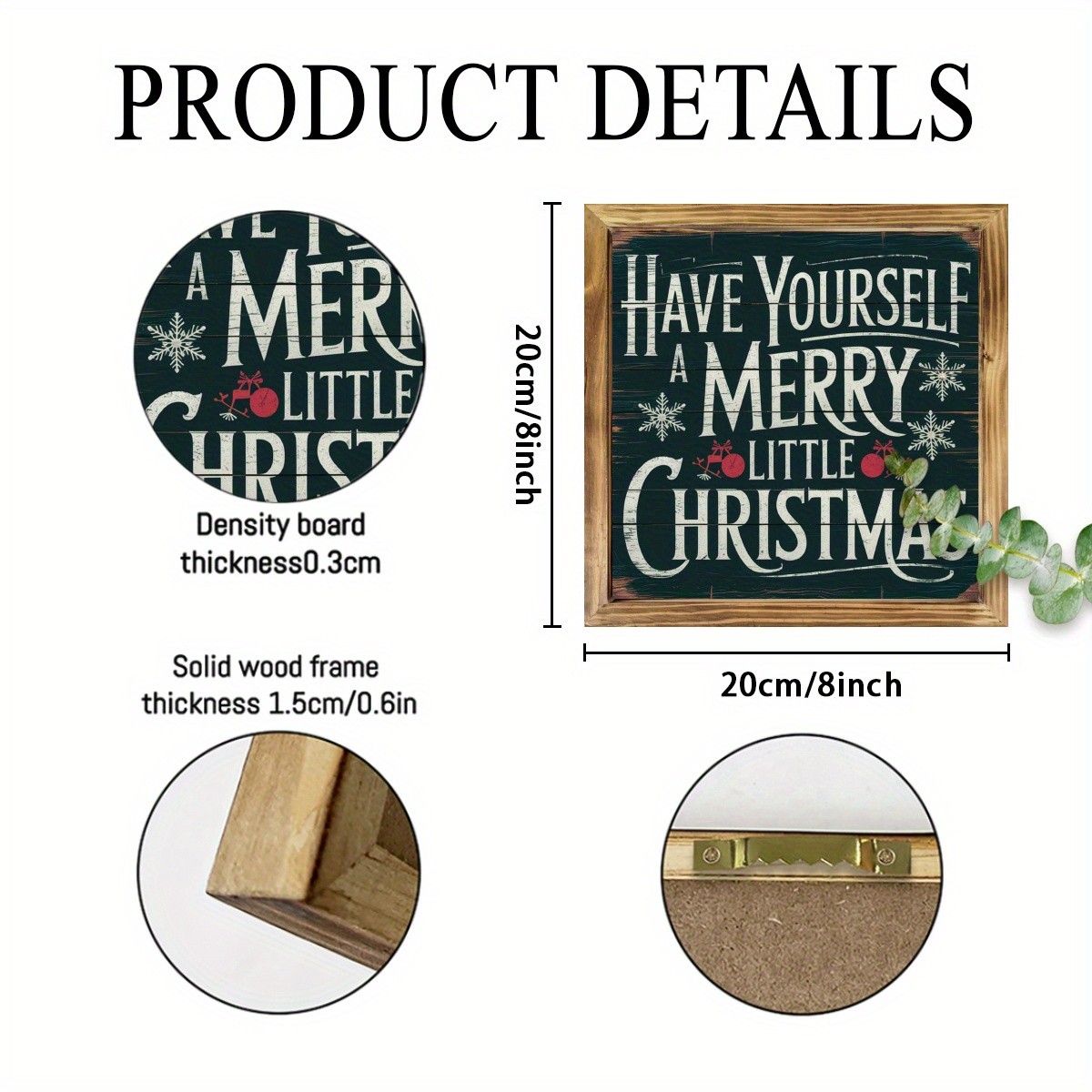 Rustic Christmas Wall Art Wood Framed Festive Wooden Sign for Holiday Decor Gift