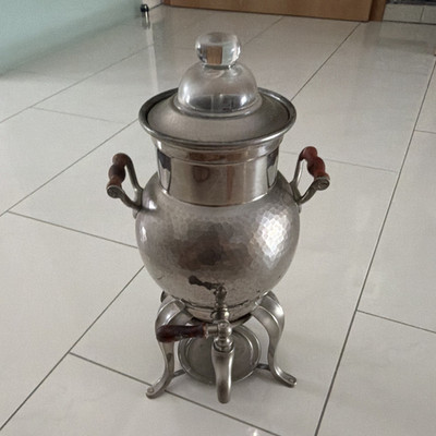 Gehämmerte Metall-Teekanne 1,0 L mit Glasdeckel & Holzgriffen Vintage No 878