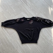 Vintage Savion Made in USA Black Sparkly Lurex Dolman Sleeve Sweater Top 80s