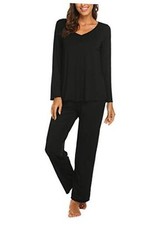 Womens Pajama Sets 2 Piece Lounge Set Fall Winter Pajamas Medium A01-black