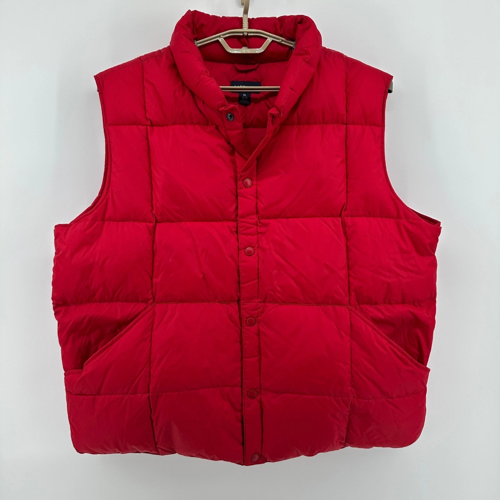 Lands End Mens XL Red Down Puffer Vest Quilted Snap Front Insulated V3225 F2656