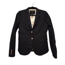 J Crew Womens Schoolboy Wool Blazer Sz 00 Black Gold Buttons Academia Preppy