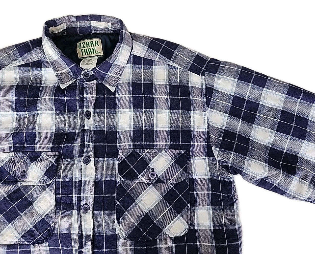 Ozark Trail Men's Large Quilted Heavy Flannel Plaid Button Long Sleeve Shirt