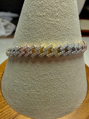 7.5'' 6mm Moissanite Tri-Color Monaco Braclet W/Box Lock 925 Sterling Silver